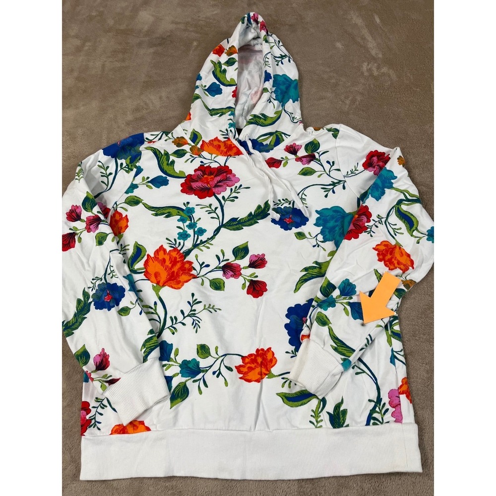 Jason Wu Sweatshirt Hoodie XS White Floral AOP Pullover Stretch EUC